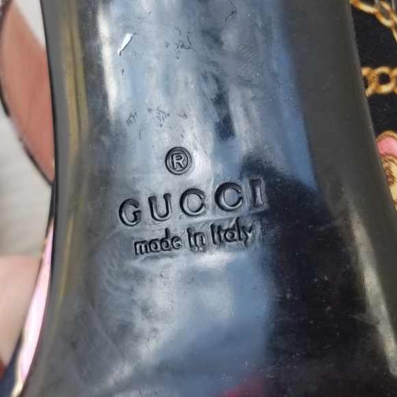 Gucci Black Satin Chain Link Printed Heels - Picture 14 of 16